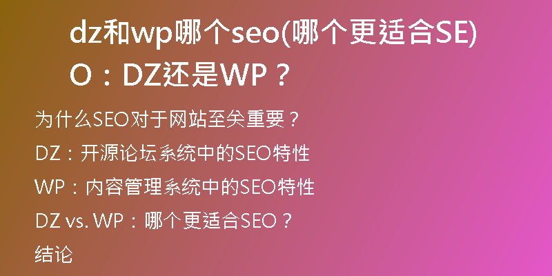 dz和wp哪個seo(哪個更適合SEO：DZ還是WP？)