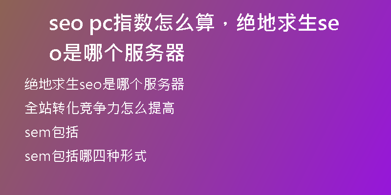seo pc指數(shù)怎么算，絕地求生seo是哪個(gè)服務(wù)器