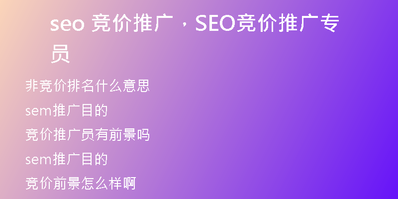 seo 競價(jià)推廣，SEO競價(jià)推廣專員