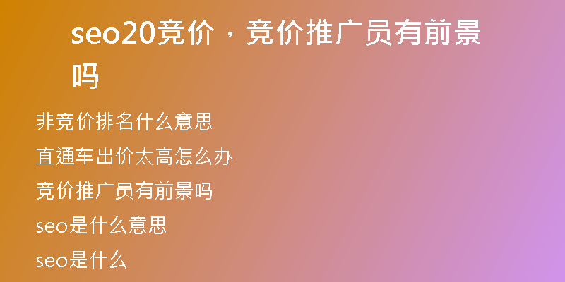 seo20競(jìng)價(jià)，競(jìng)價(jià)推廣員有前景嗎