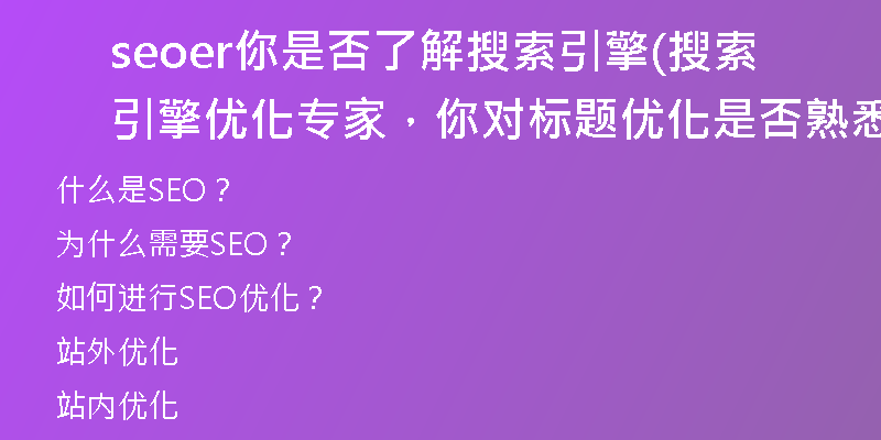 seoer你是否了解搜索引擎(搜索引擎優(yōu)化專家，你對標(biāo)題優(yōu)化是否熟悉？)