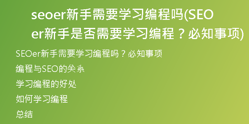 seoer新手需要學(xué)習(xí)編程嗎(SEOer新手是否需要學(xué)習(xí)編程？必知事項)