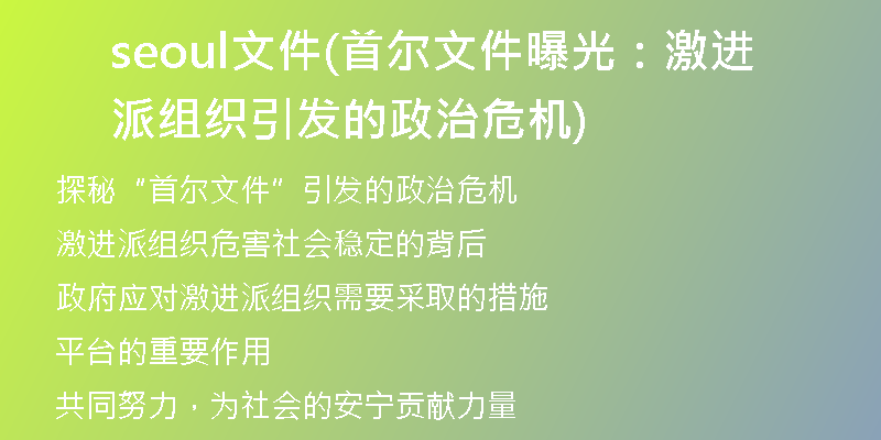 seoul文件(首爾文件曝光：激進派組織引發(fā)的政治危機)