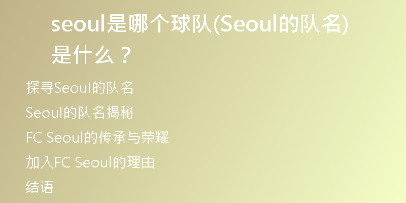 seoul是哪個(gè)球隊(duì)(Seoul的隊(duì)名是什么？)