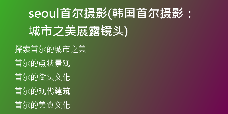 seoul首爾攝影(韓國首爾攝影：城市之美展露鏡頭)