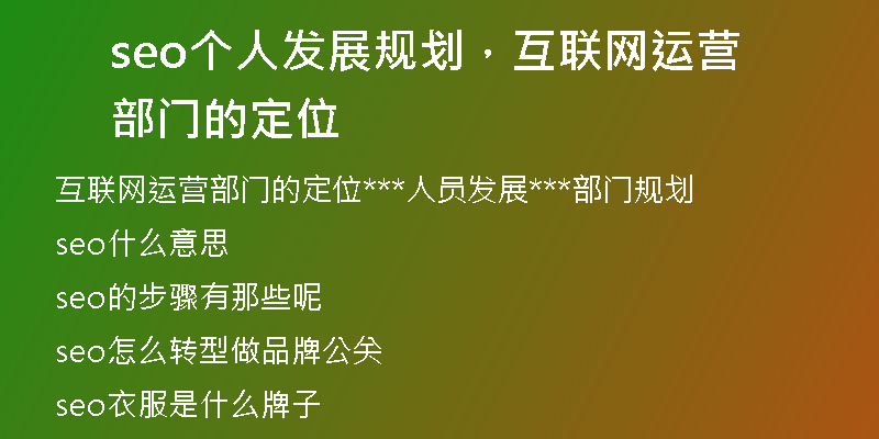 seo個(gè)人發(fā)展規(guī)劃，互聯(lián)網(wǎng)運(yùn)營(yíng)部門(mén)的定位