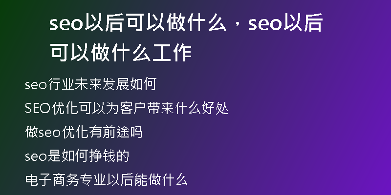 seo以后可以做什么，seo以后可以做什么工作