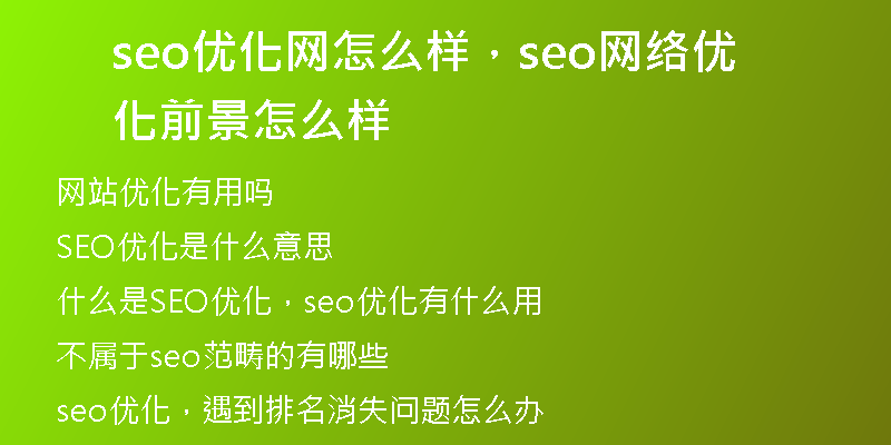 seo優(yōu)化網(wǎng)怎么樣，seo網(wǎng)絡(luò)優(yōu)化前景怎么樣