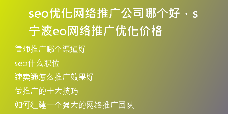seo優(yōu)化網(wǎng)絡(luò)推廣公司哪個好，寧波seo網(wǎng)絡(luò)推廣優(yōu)化價格