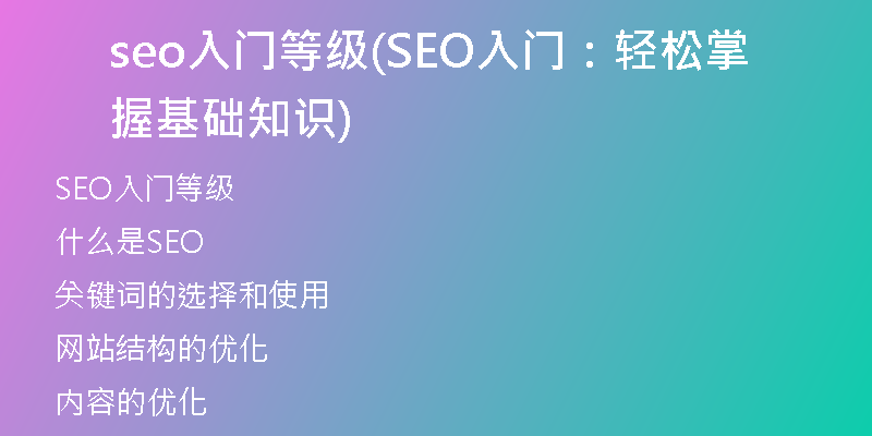 seo入門等級(SEO入門：輕松掌握基礎(chǔ)知識)