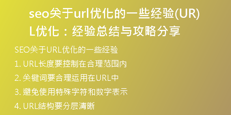 seo關(guān)于url優(yōu)化的一些經(jīng)驗(yàn)(URL優(yōu)化：經(jīng)驗(yàn)總結(jié)與攻略分享)