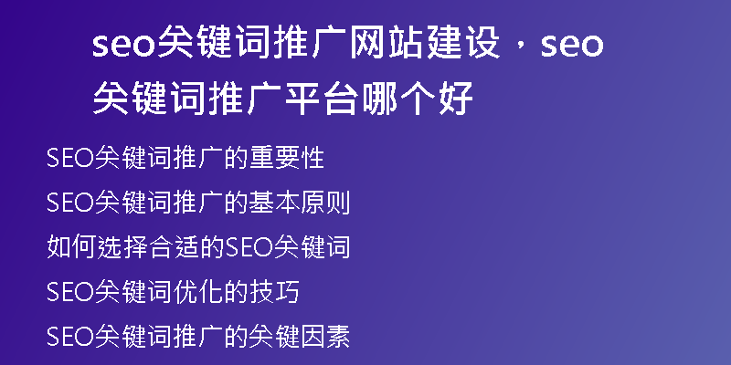 seo關(guān)鍵詞推廣網(wǎng)站建設，seo關(guān)鍵詞推廣平臺哪個好