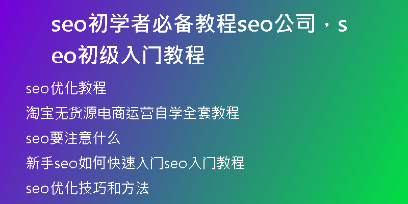 seo初學(xué)者必備教程seo公司，seo初級(jí)入門(mén)教程