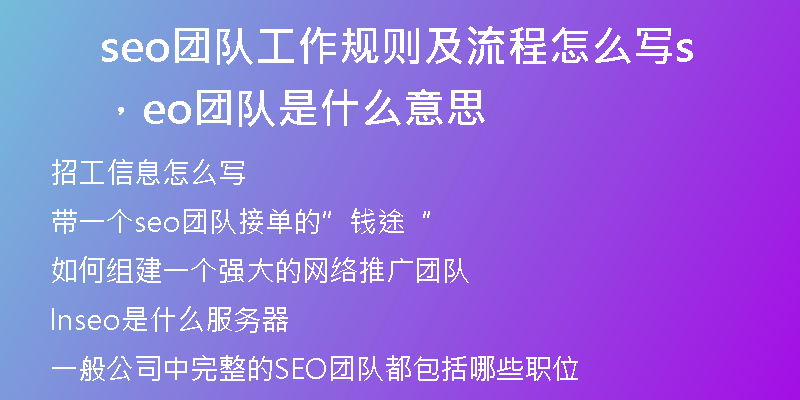 seo團(tuán)隊(duì)工作規(guī)則及流程怎么寫，seo團(tuán)隊(duì)是什么意思