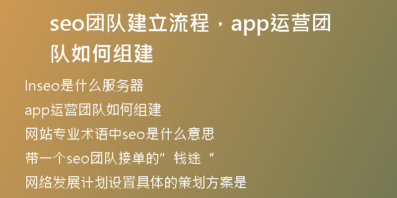 seo團(tuán)隊(duì)建立流程，app運(yùn)營(yíng)團(tuán)隊(duì)如何組建