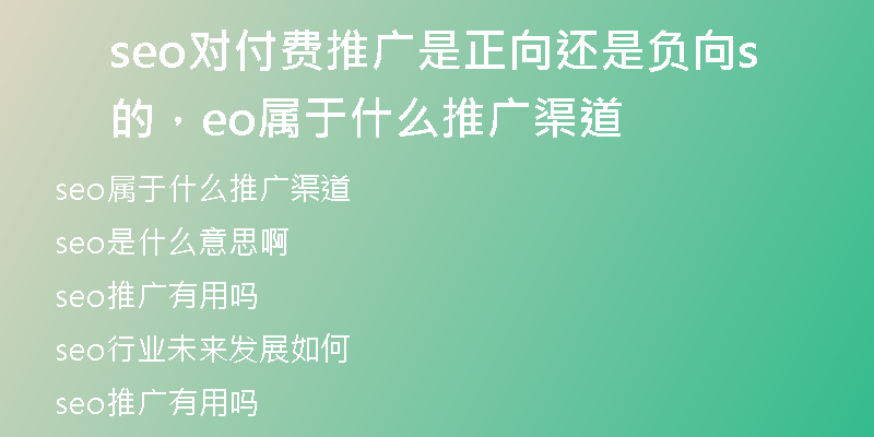 seo對付費推廣是正向還是負向的，seo屬于什么推廣渠道