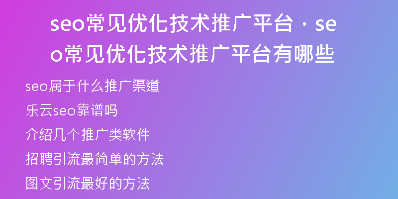 seo常見優(yōu)化技術(shù)推廣平臺，seo常見優(yōu)化技術(shù)推廣平臺有哪些