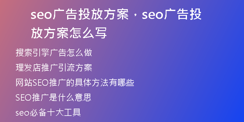 seo廣告投放方案，seo廣告投放方案怎么寫(xiě)