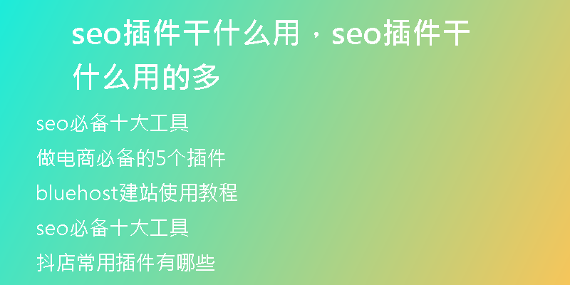 seo插件干什么用，seo插件干什么用的多