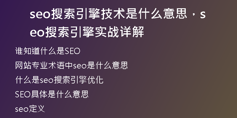 seo搜索引擎技術(shù)是什么意思，seo搜索引擎實戰(zhàn)詳解
