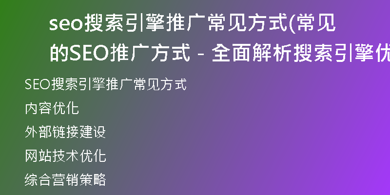 seo搜索引擎推廣常見方式(常見的SEO推廣方式 - 全面解析搜索引擎優(yōu)化)