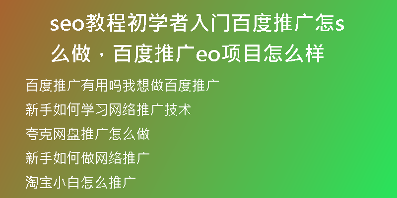 seo教程初學(xué)者入門百度推廣怎么做，百度推廣seo項(xiàng)目怎么樣