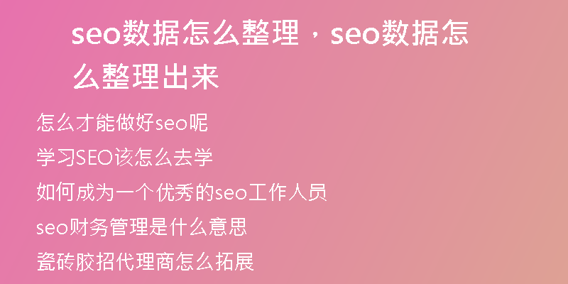 seo數(shù)據(jù)怎么整理，seo數(shù)據(jù)怎么整理出來(lái)