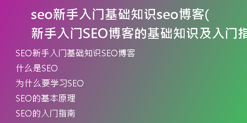 seo新手入門基礎(chǔ)知識seo博客(新手入門SEO博客的基礎(chǔ)知識及入門指南