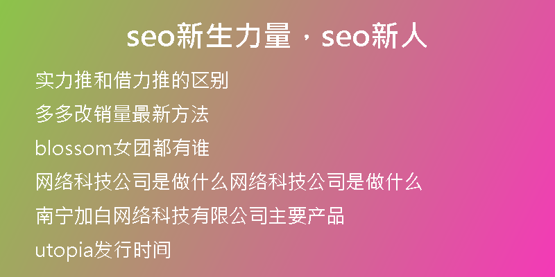 seo新生力量，seo新人
