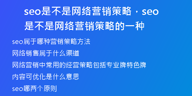 seo是不是網(wǎng)絡營銷策略，seo是不是網(wǎng)絡營銷策略的一種