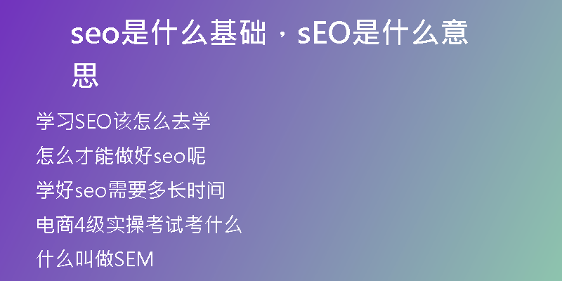 seo是什么基礎，sEO是什么意思