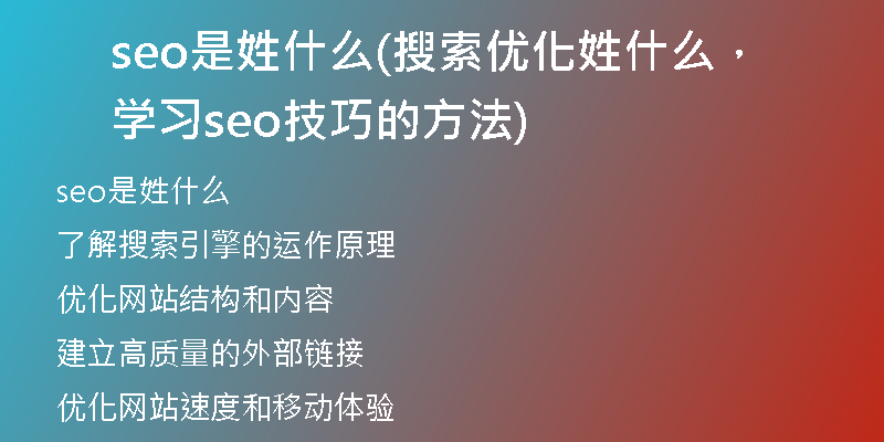 seo是姓什么(搜索優(yōu)化姓什么，學(xué)習seo技巧的方法)