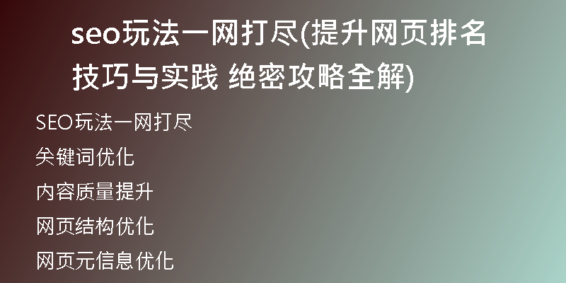 seo玩法一網(wǎng)打盡(提升網(wǎng)頁排名技巧與實踐 絕密攻略全解)