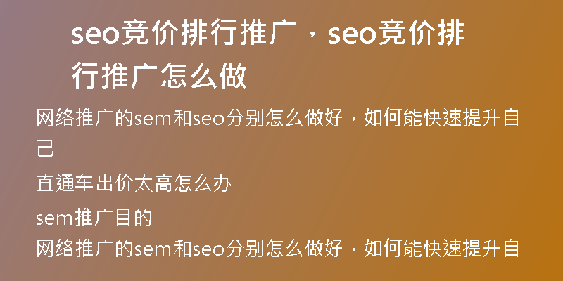 seo競價(jià)排行推廣，seo競價(jià)排行推廣怎么做