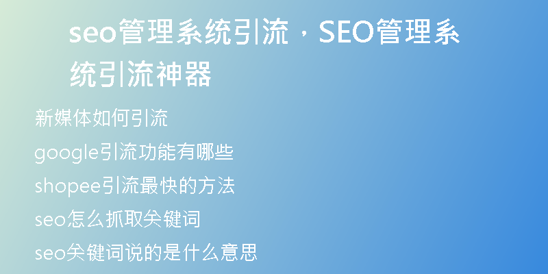 seo管理系統(tǒng)引流，SEO管理系統(tǒng)引流神器