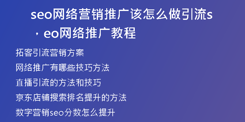 seo網(wǎng)絡(luò)營銷推廣該怎么做引流，seo網(wǎng)絡(luò)推廣教程
