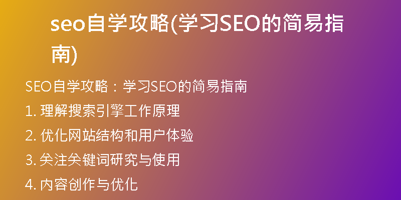 seo自學(xué)攻略(學(xué)習(xí)SEO的簡(jiǎn)易指南)