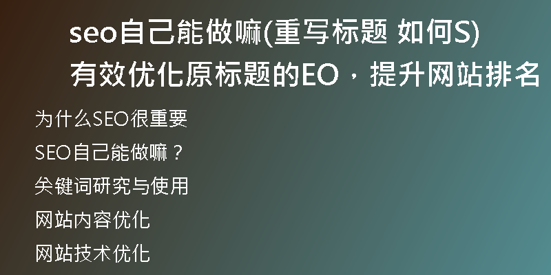 seo自己能做嘛(重寫標題 如何有效優(yōu)化原標題的SEO，提升網(wǎng)站排名)