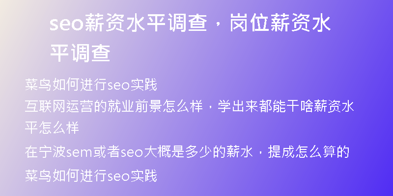 seo薪資水平調(diào)查，崗位薪資水平調(diào)查