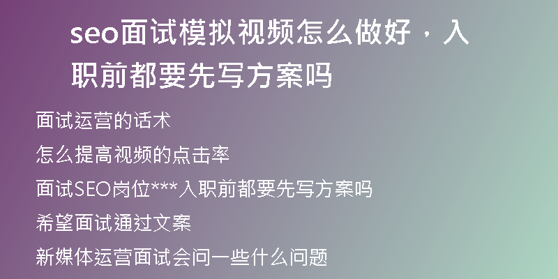 seo面試模擬視頻怎么做好，入職前都要先寫方案嗎