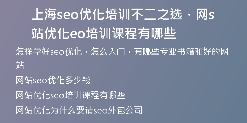 上海seo優(yōu)化培訓(xùn)不二之選，網(wǎng)站優(yōu)化seo培訓(xùn)課程有哪些