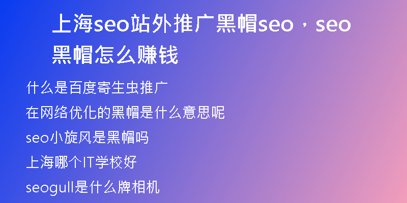 上海seo站外推廣黑帽seo，seo黑帽怎么賺錢