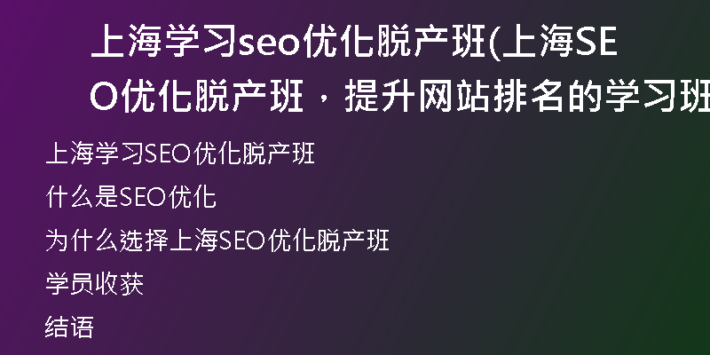 上海學(xué)習(xí)seo優(yōu)化脫產(chǎn)班(上海SEO優(yōu)化脫產(chǎn)班，提升網(wǎng)站排名的學(xué)習(xí)班)