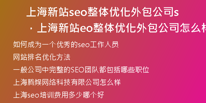 上海新站seo整體優(yōu)化外包公司，上海新站seo整體優(yōu)化外包公司怎么樣