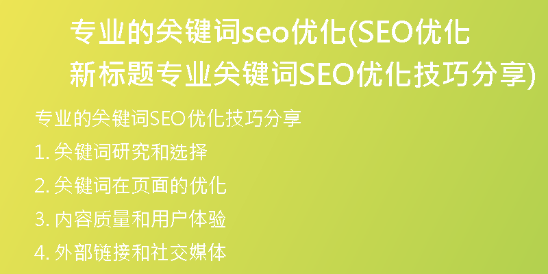 專業(yè)的關(guān)鍵詞seo優(yōu)化(SEO優(yōu)化新標(biāo)題 專業(yè)關(guān)鍵詞SEO優(yōu)化技巧分享)