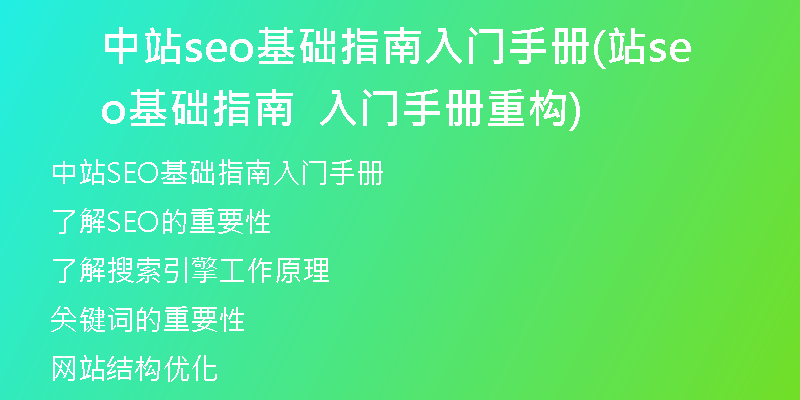 中站seo基礎(chǔ)指南入門手冊(站seo基礎(chǔ)指南  入門手冊重構(gòu))
