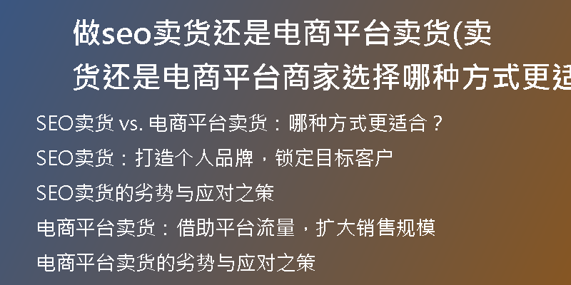 做seo賣貨還是電商平臺(tái)賣貨(賣貨還是電商平臺(tái)商家選擇哪種方式更適合？)